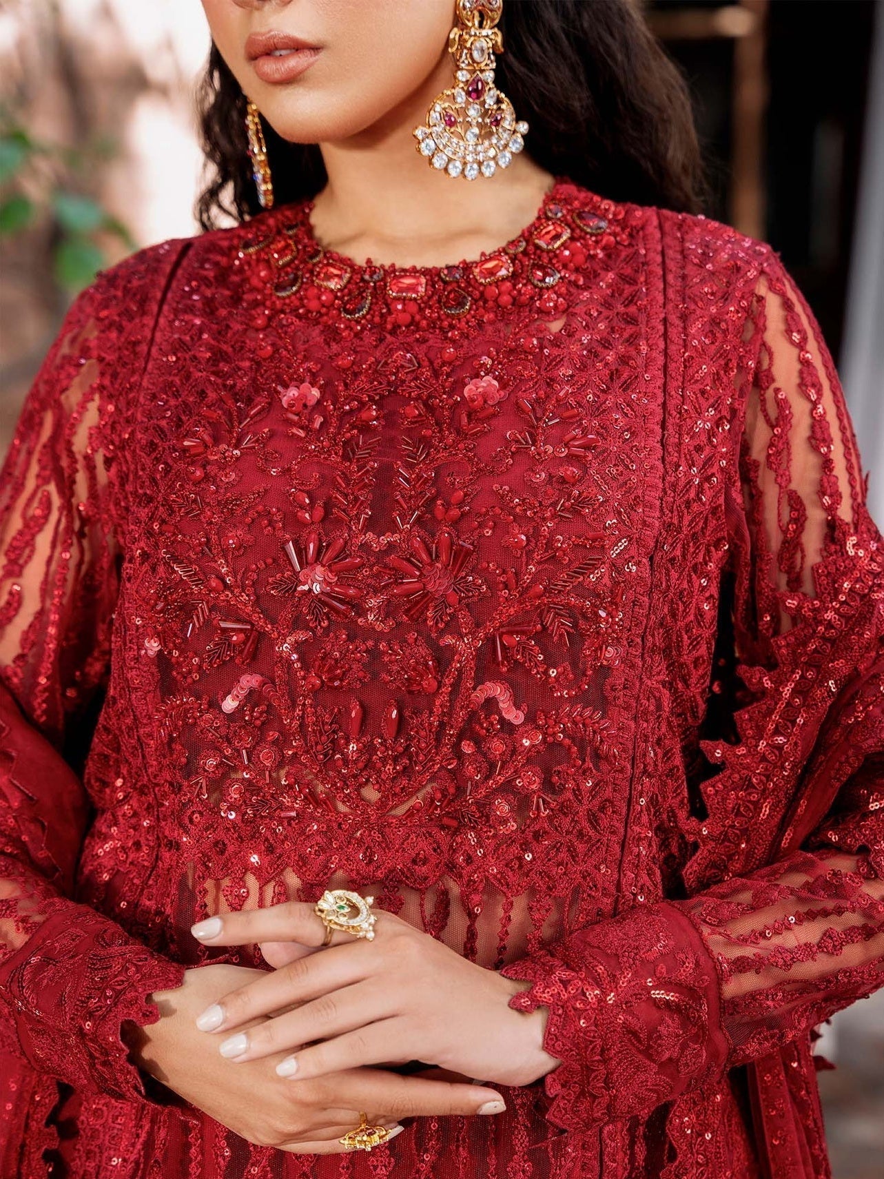 Akbar Aslam Mastani Embroidered Net 3Pc Suit - GUL MOHR - Riwayat-e-khas
