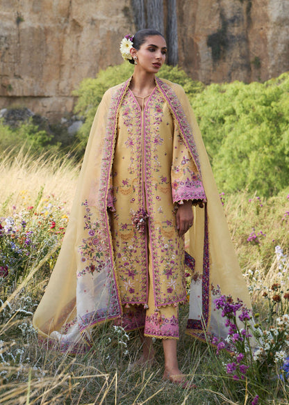 Hussain Rehar Sonal | Sunny Yellow Panelled Long Tunic Lawn Suit