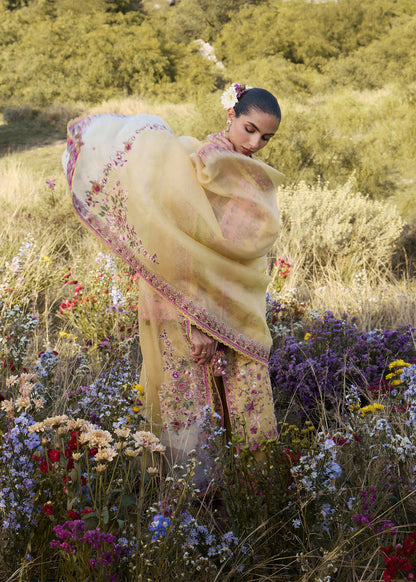 Hussain Rehar Sonal | Sunny Yellow Panelled Long Tunic Lawn Suit