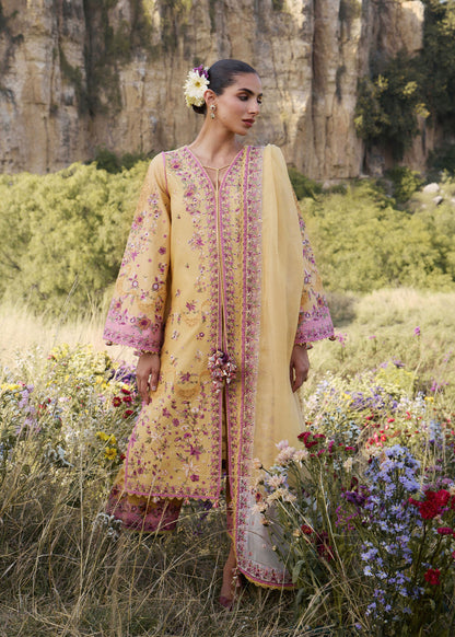 Hussain Rehar Sonal | Sunny Yellow Panelled Long Tunic Lawn Suit