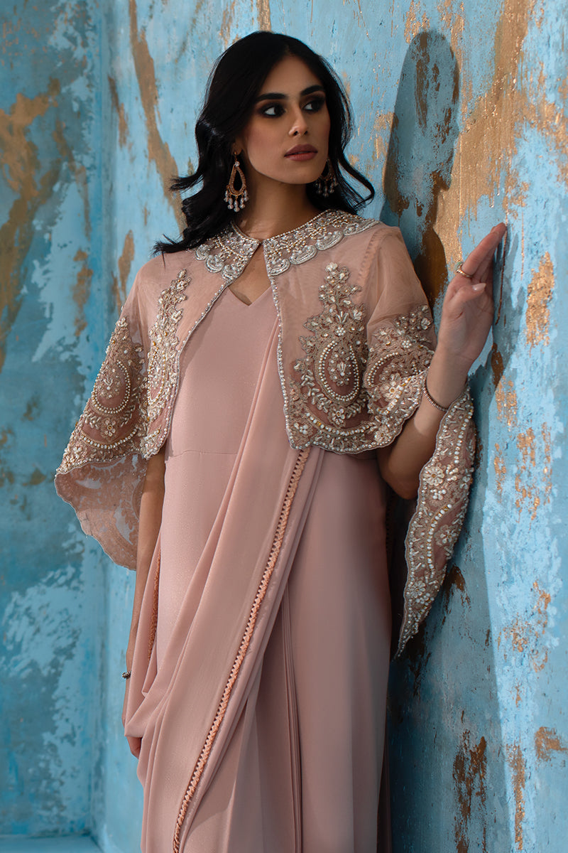 Wardha Saleem | Luxury Pret Fusion Wear | ROSALIE - FORMAL CAPE WITH DRAPE (2 PC) - House Of Anaya