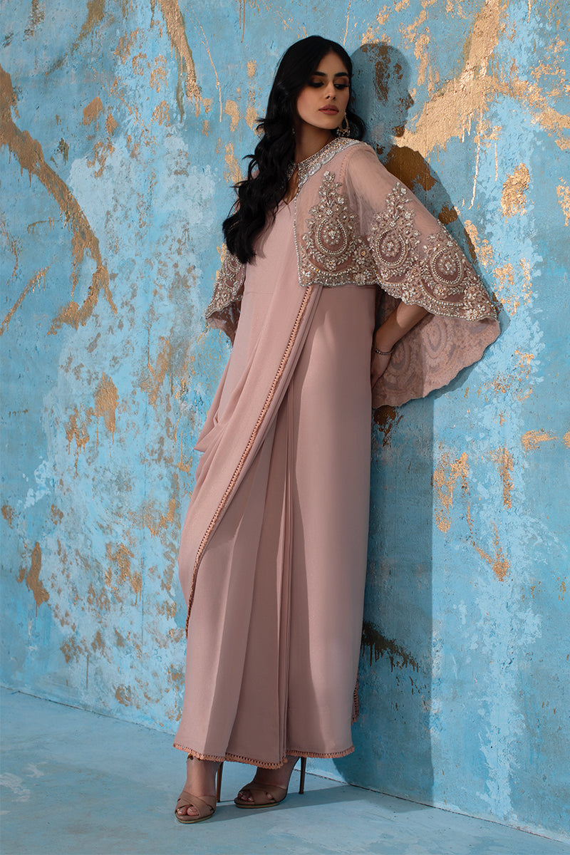 Wardha Saleem | Luxury Pret Fusion Wear | ROSALIE - FORMAL CAPE WITH DRAPE (2 PC) - House Of Anaya