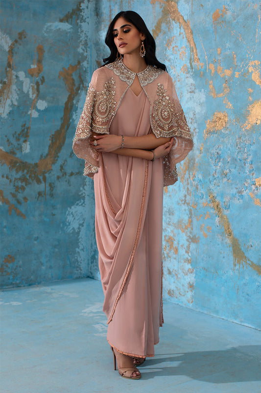 Wardha Saleem | Luxury Pret Fusion Wear | ROSALIE - FORMAL CAPE WITH DRAPE (2 PC) - House Of Anaya