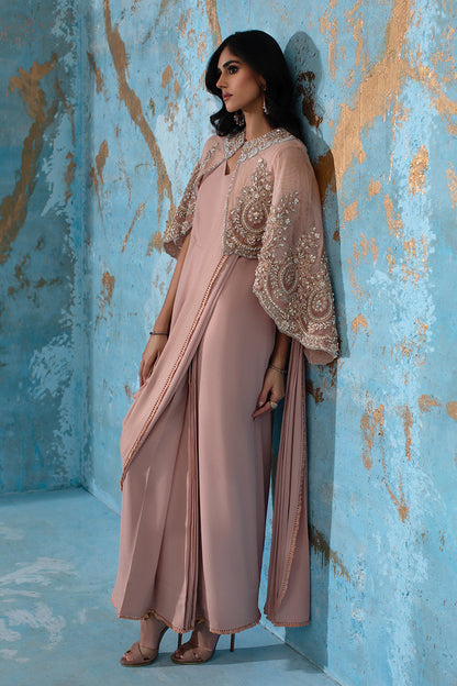 Wardha Saleem | Luxury Pret Fusion Wear | ROSALIE - FORMAL CAPE WITH DRAPE (2 PC) - House Of Anaya