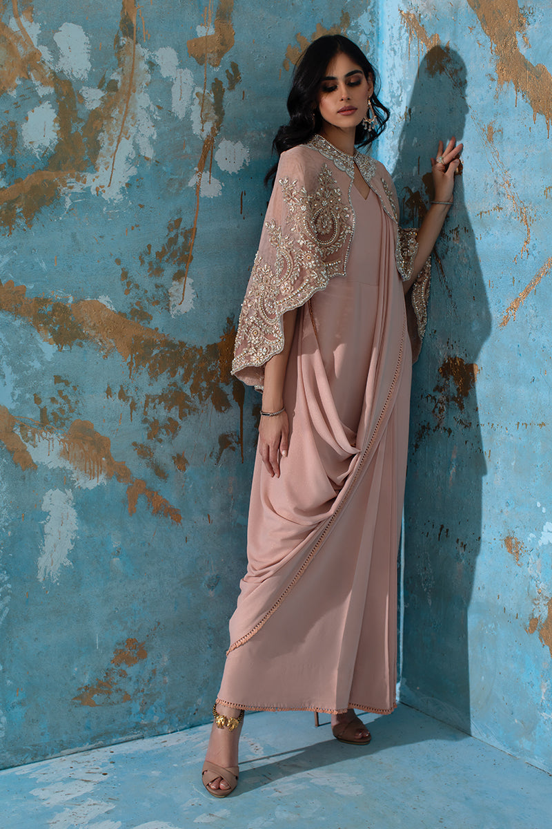 Wardha Saleem | Luxury Pret Fusion Wear | ROSALIE - FORMAL CAPE WITH DRAPE (2 PC) - House Of Anaya