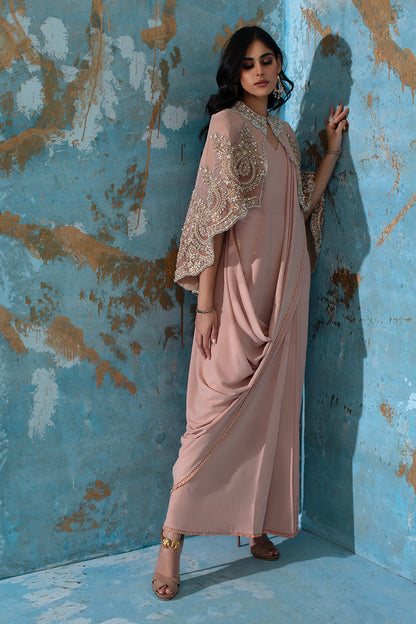 Wardha Saleem | Luxury Pret Fusion Wear | ROSALIE - FORMAL CAPE WITH DRAPE (2 PC) - House Of Anaya
