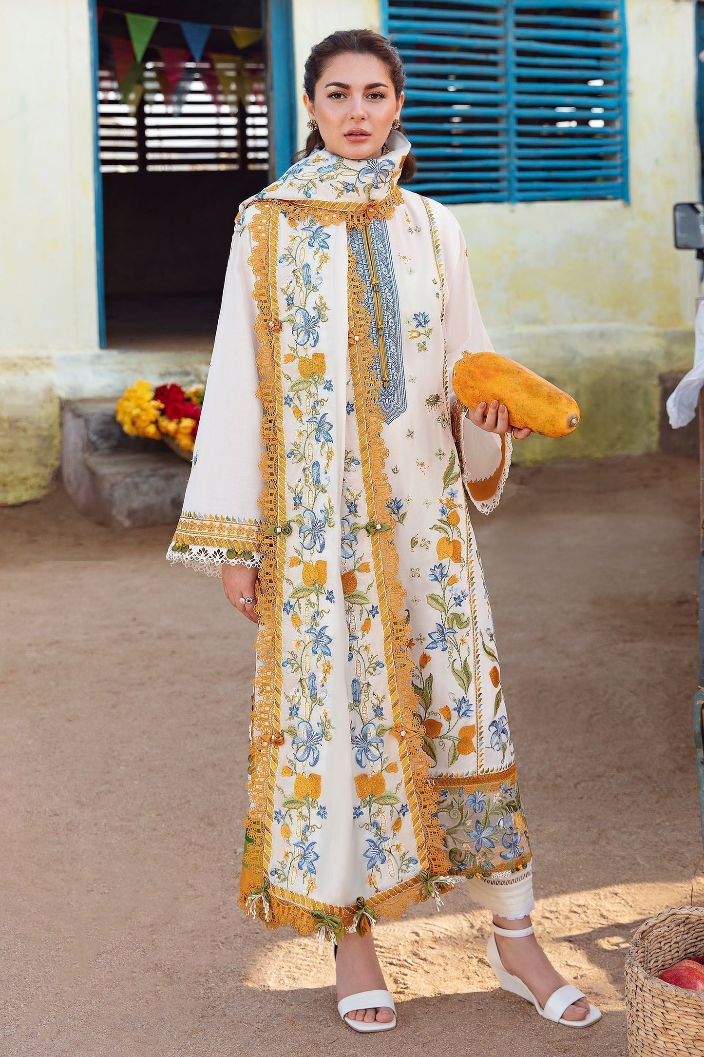 Zaha | Embroidered Lawn Collection | LEYA (ZL23-07 A) - House Of Anaya