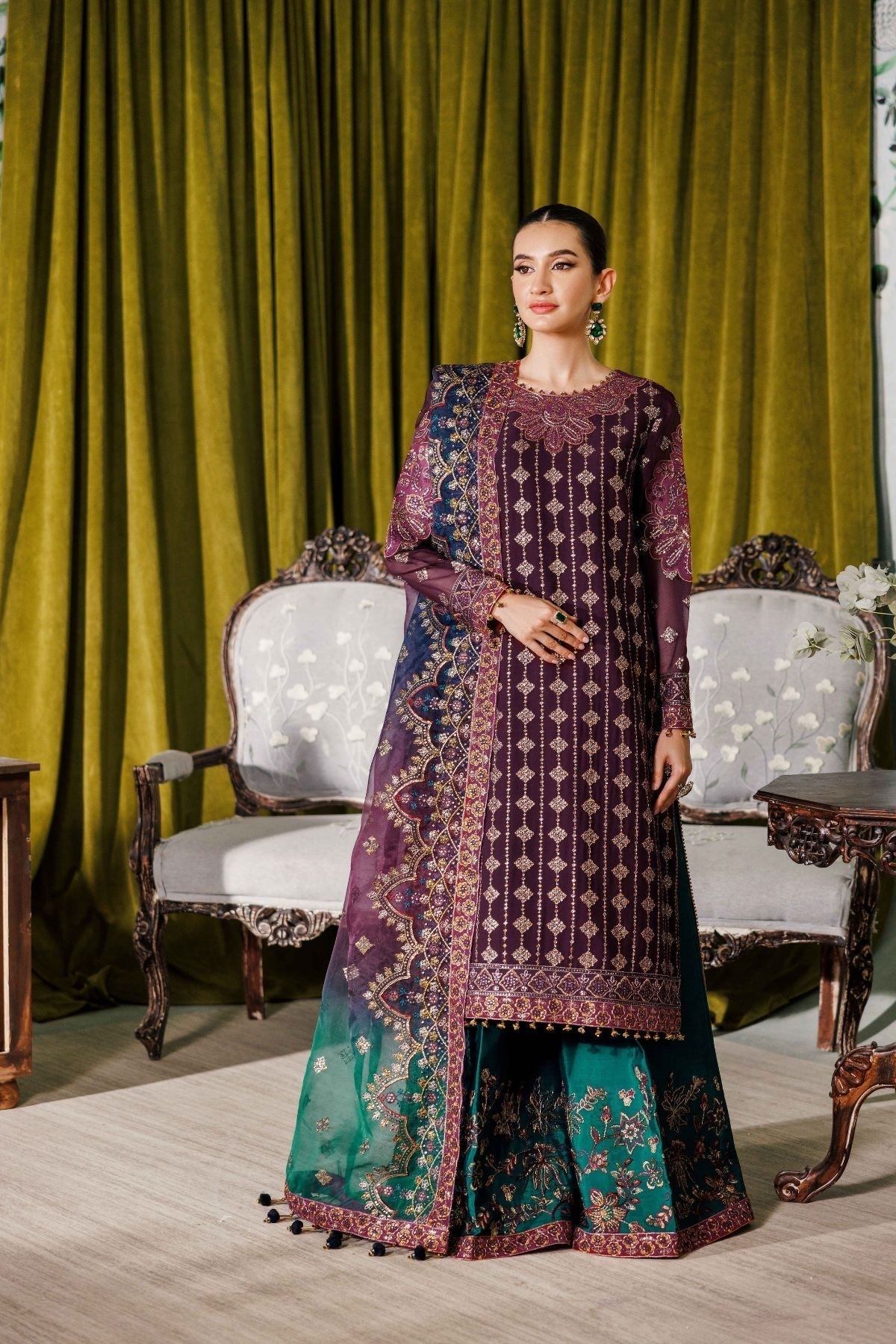 Alizeh Fashion Luxury Embroidered Chiffon 3Pc Suit AF-CH-2173-Nagar B Magenta