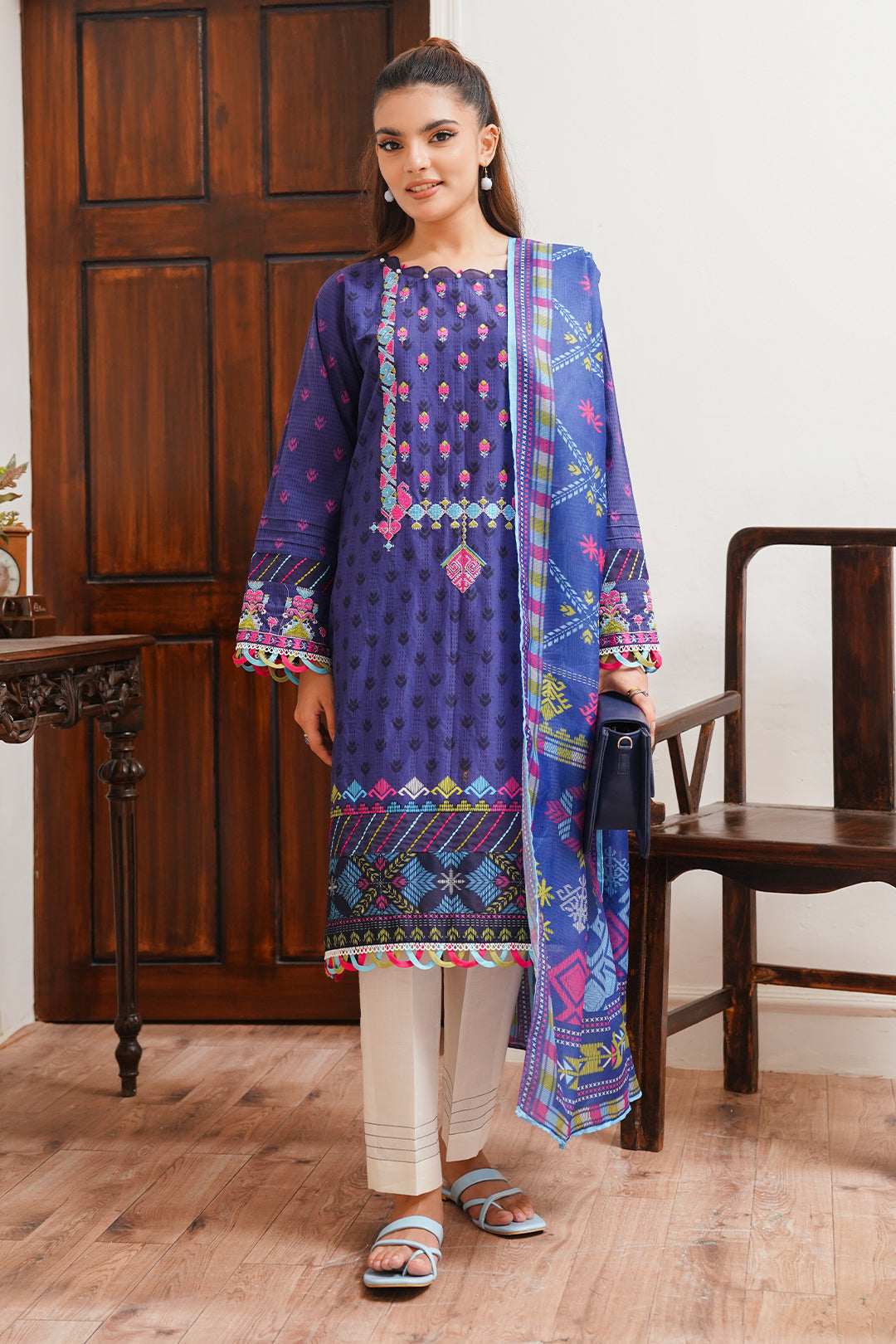Zellbury | Unstitched 2 Piece Cambric | Embroidered Shirt Dupatta - 0108 - Libasekhas