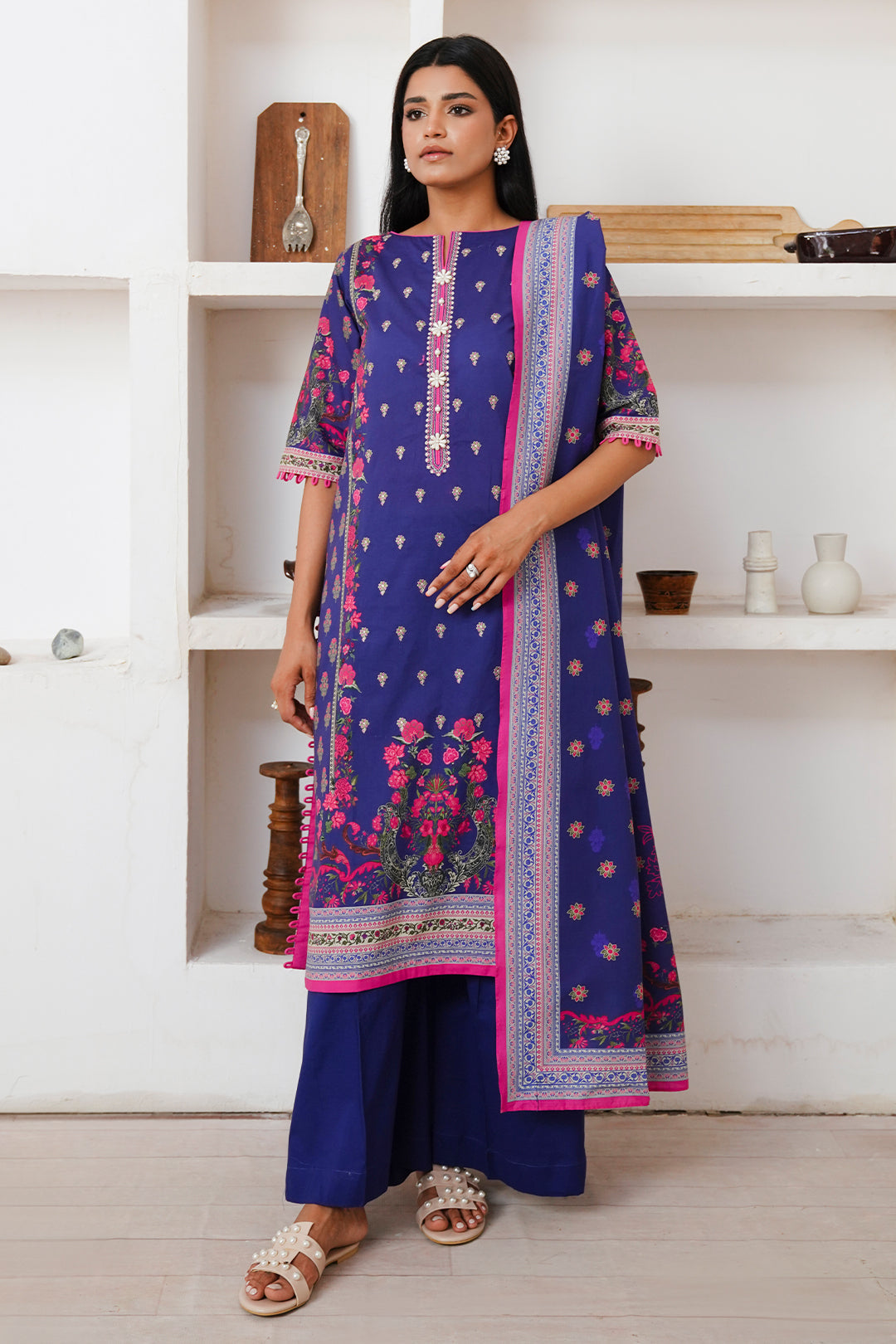 Zellbury | Unstitched 2 Piece Cambric | Embroidered Shirt Dupatta - 0110 - Libasekhas