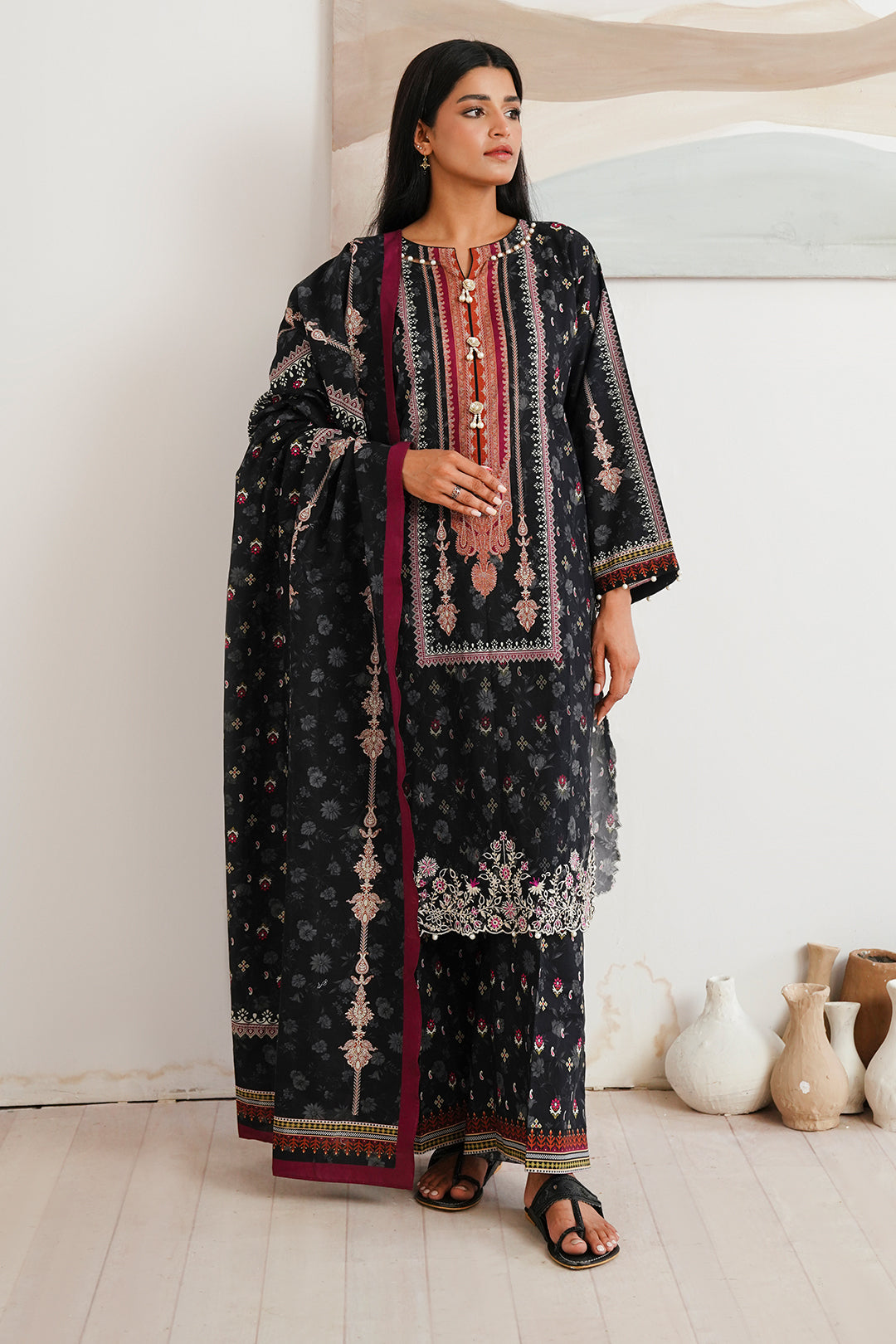 Zellbury | Unstitched 3 Piece Cambric | Embroidered Shirt Shalwar Dupatta - 0063 - Libasekhas
