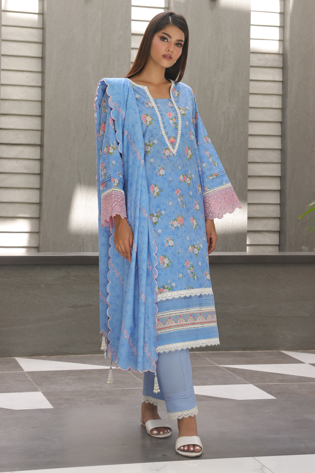 Zellbury | Unstitched 3 Piece Cambric | Embroidered Shirt Shalwar Dupatta - 0068 - Libasekhas