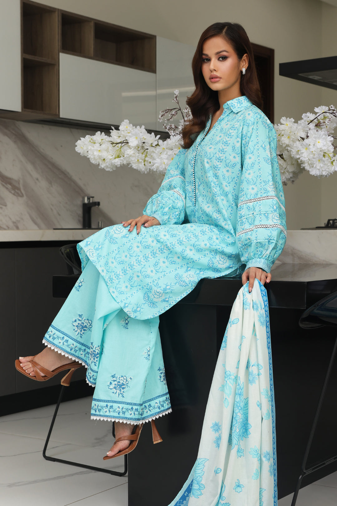 Zellbury | Unstitched 3 Piece Cambric | Embroidered Shirt Shalwar Dupatta - 0070 - Libasekhas