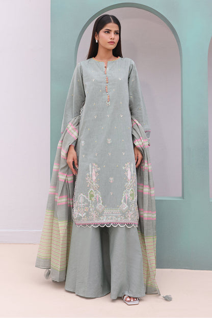Zellbury | Unstitched 3 Piece Chambray | Embroidered Shirt Shalwar Dupatta - 0075 - Libasekhas