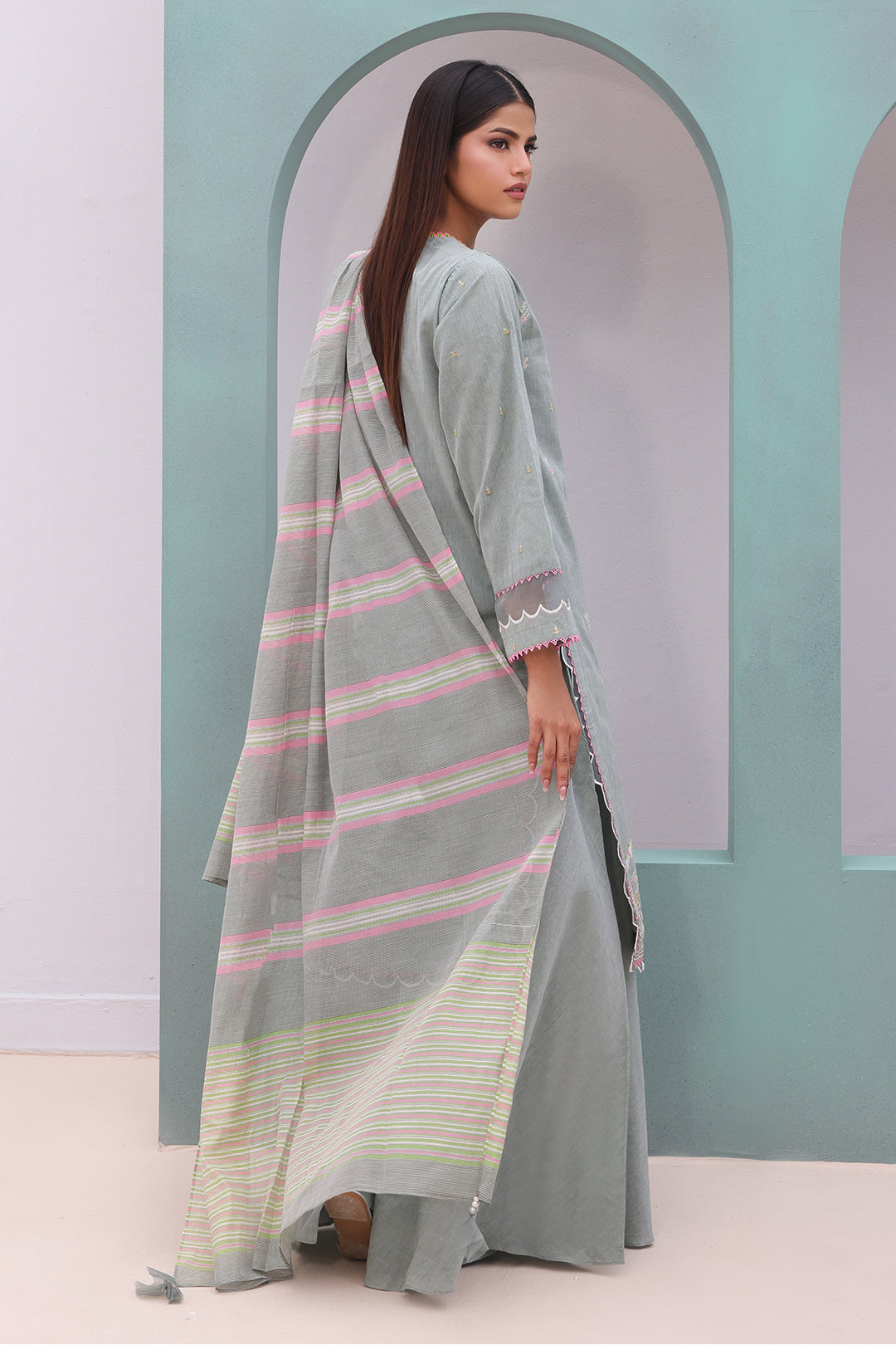 Zellbury | Unstitched 3 Piece Chambray | Embroidered Shirt Shalwar Dupatta - 0075 - Libasekhas
