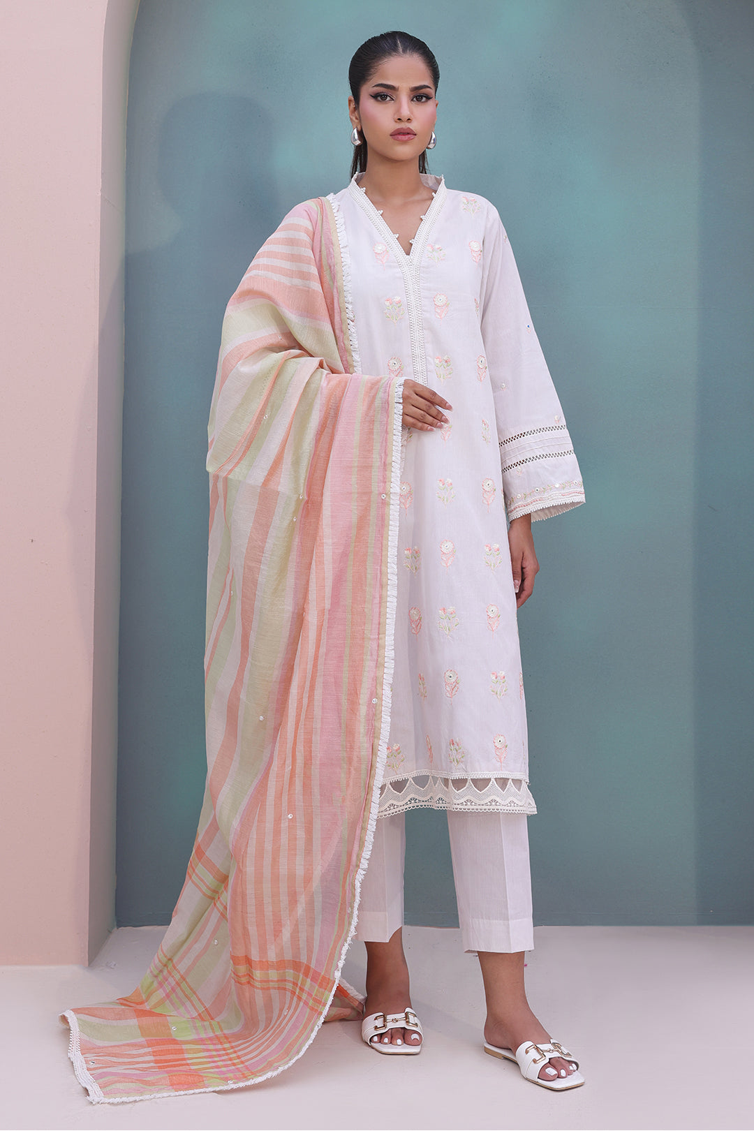 Zellbury | Unstitched 3 Piece Chambray | Embroidered Shirt Shalwar Dupatta - 0078 - Libasekhas