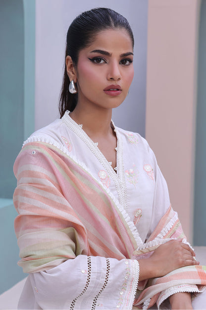 Zellbury | Unstitched 3 Piece Chambray | Embroidered Shirt Shalwar Dupatta - 0078 - Libasekhas
