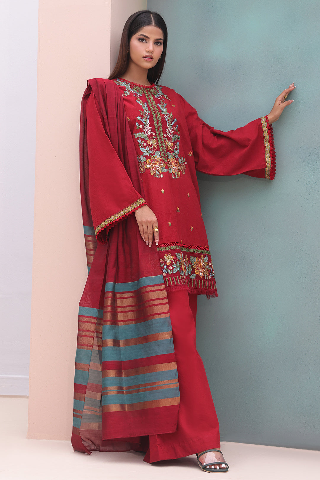 Zellbury | Unstitched 3 Piece Cambric | Embroidered Shirt Shalwar Dupatta - 0083 - Libasekhas
