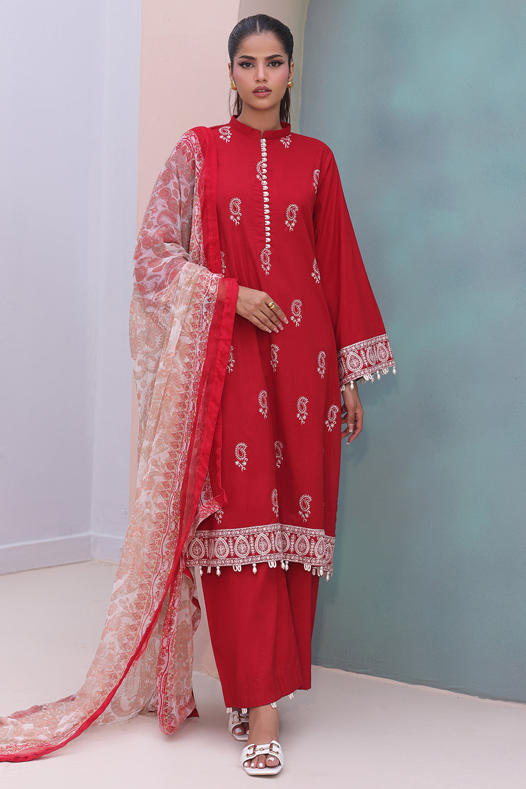 Zellbury | Unstitched 3 Piece Cambric | Embroidered Shirt Shalwar Dupatta - 0602 - Libasekhas