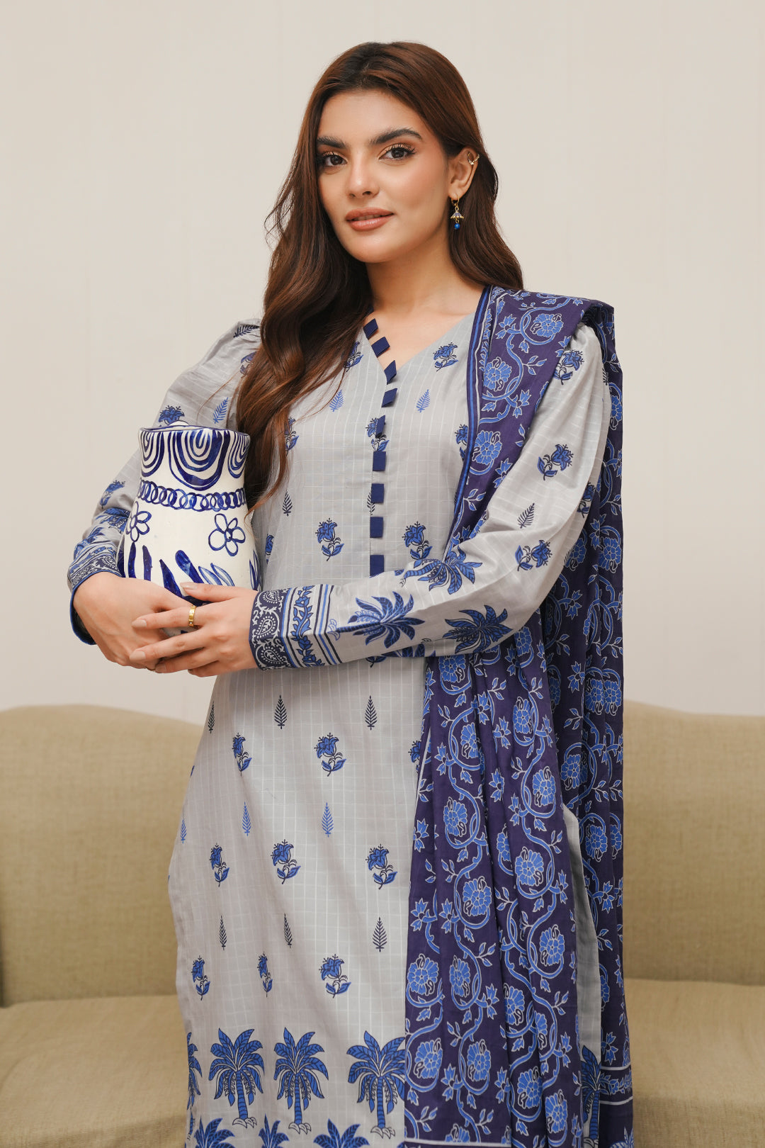 Zellbury | Unstitched 3 Piece Cambric | Shirt Shalwar Dupatta - 0056 - Libasekhas