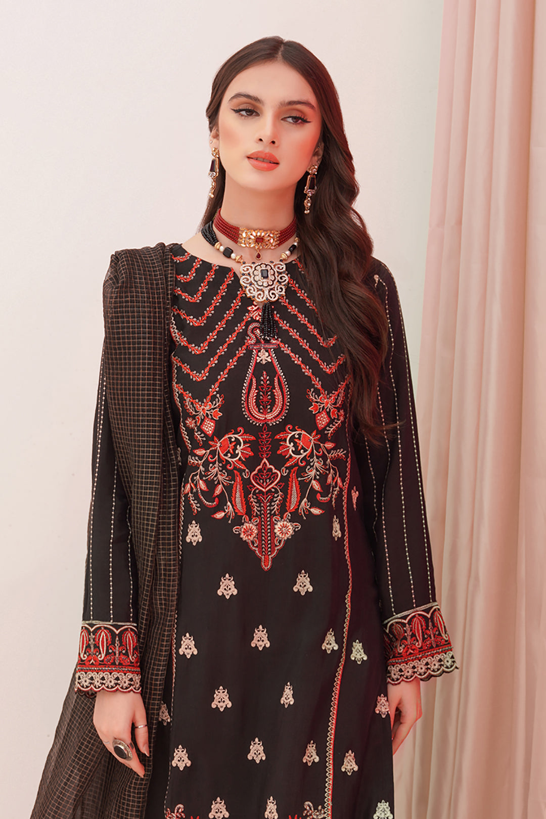 Zellbury | Unstitched 3 Piece Raw Silk | Embroidered Shirt Shalwar Dupatta - 0357 - Libasekhas