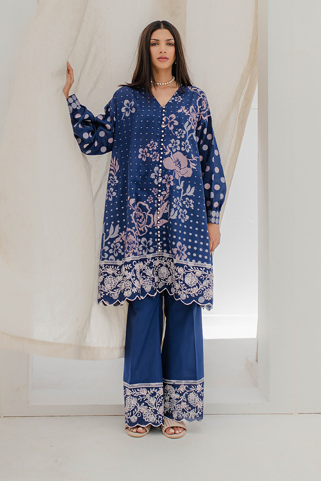 Zellbury | Unstitched 2 Piece Blue | Embroidered Shirt Shalwar - 0672 - Libasekhas