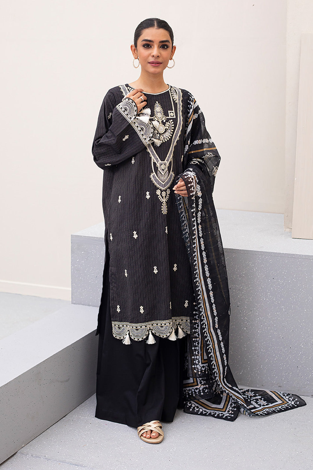 Zellbury | Unstitched 3 Piece Lawn | Embroidered Shirt Shalwar Dupatta - 0190 - Libasekhas