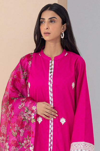 Zellbury | Unstitched 3 Piece Pink | Embroidered Shirt Shalwar Dupatta - 0365 - Libasekhas