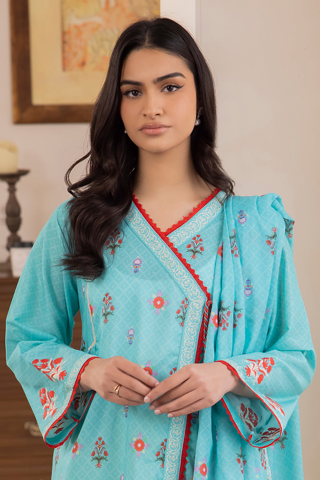 Zellbury | Unstitched 2 Piece Blue | Embroidered Shirt Dupatta - 1023 - Libasekhas