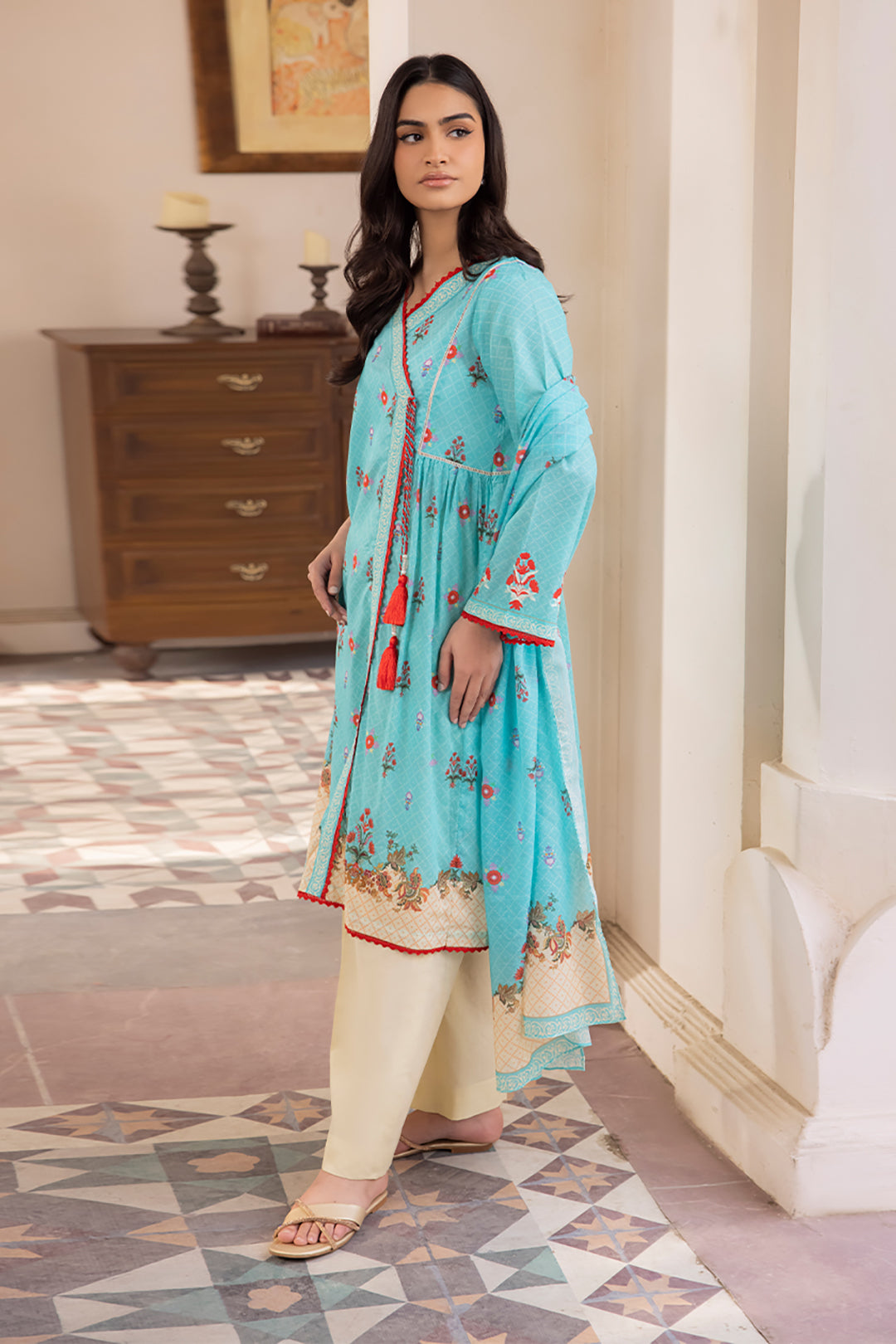 Zellbury | Unstitched 2 Piece Blue | Embroidered Shirt Dupatta - 1023 - Libasekhas