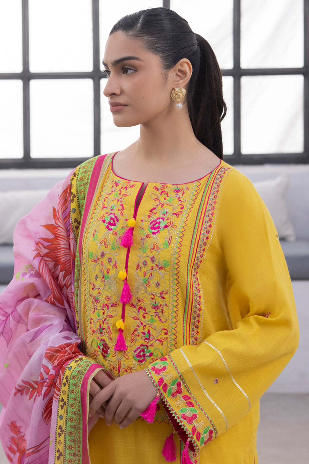 Zellbury | Unstitched 3 Piece Yellow | Embroidered Shirt Shalwar Dupatta - 1126 - Libasekhas