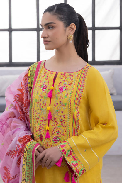 Zellbury | Unstitched 3 Piece Yellow | Embroidered Shirt Shalwar Dupatta - 1126 - Libasekhas