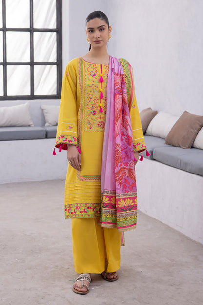 Zellbury | Unstitched 3 Piece Yellow | Embroidered Shirt Shalwar Dupatta - 1126 - Libasekhas