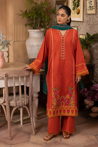 Zellbury | Unstitched 3 Piece Red | Embroidered Shirt Shalwar Dupatta - 1136 - Libasekhas