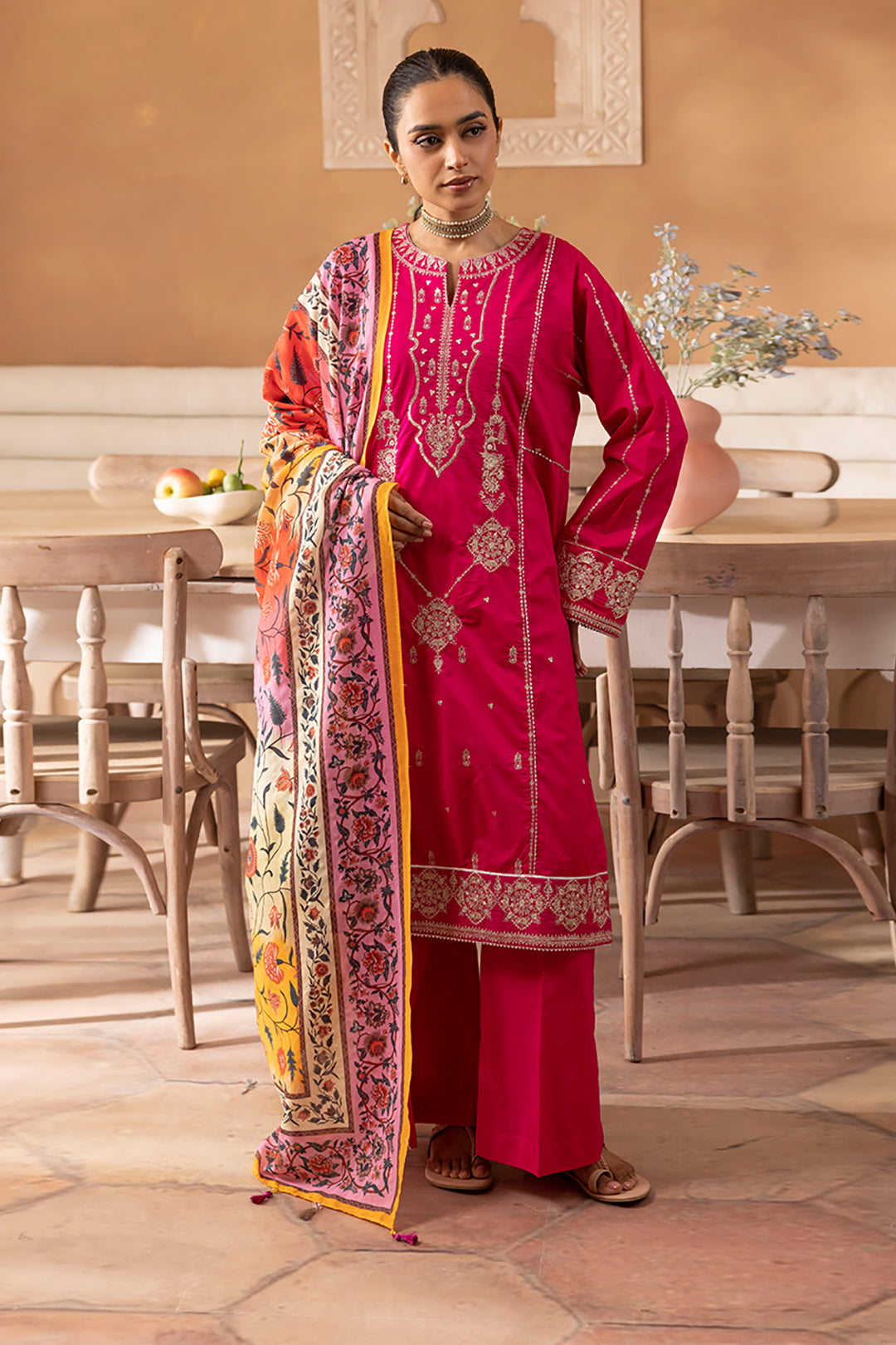 Zellbury | Unstitched 3 Piece Magenta | Embroidered Shirt Shalwar Dupatta - 1145 - Libasekhas