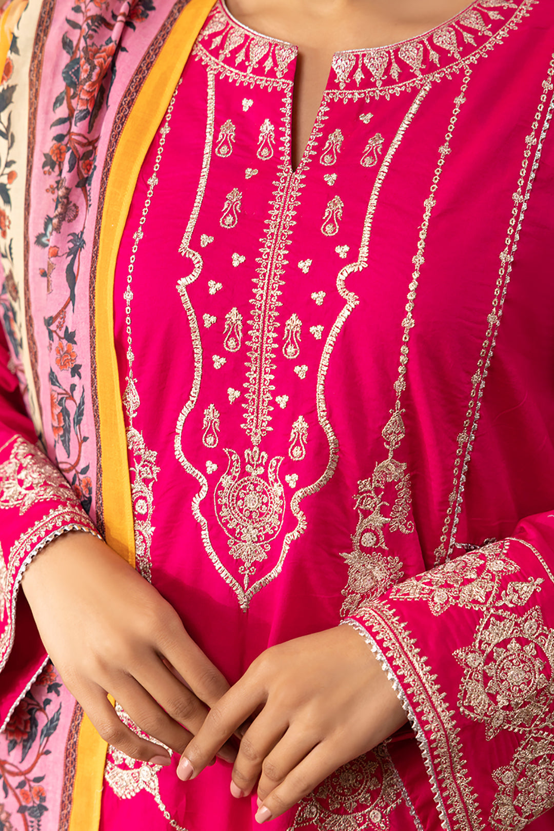 Zellbury | Unstitched 3 Piece Magenta | Embroidered Shirt Shalwar Dupatta - 1145 - Libasekhas