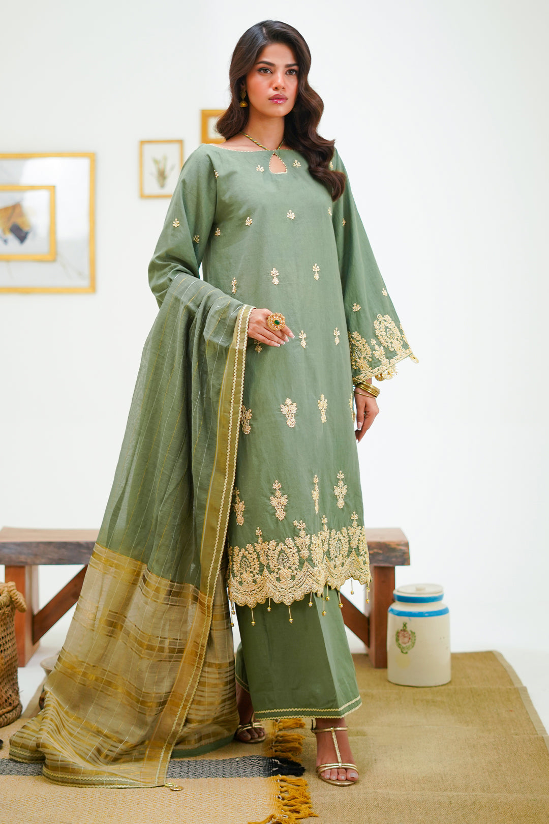 Zellbury | Unstitched 3 Piece Cambric | Embroidered Shirt Shalwar Dupatta - 1284 - Libasekhas