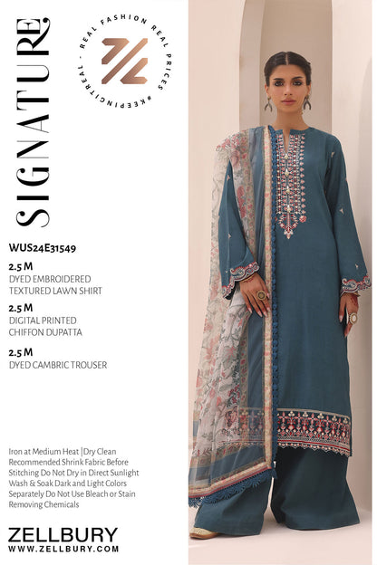 Zellbury | Unstitched 3 Piece Lawn | Embroidered Shirt Shalwar Dupatta - 1549 - Libasekhas