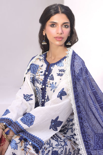 Zellbury | Unstitched 3 Piece Cambric | Embroidered Shirt Shalwar Dupatta - 1554 - Libasekhas