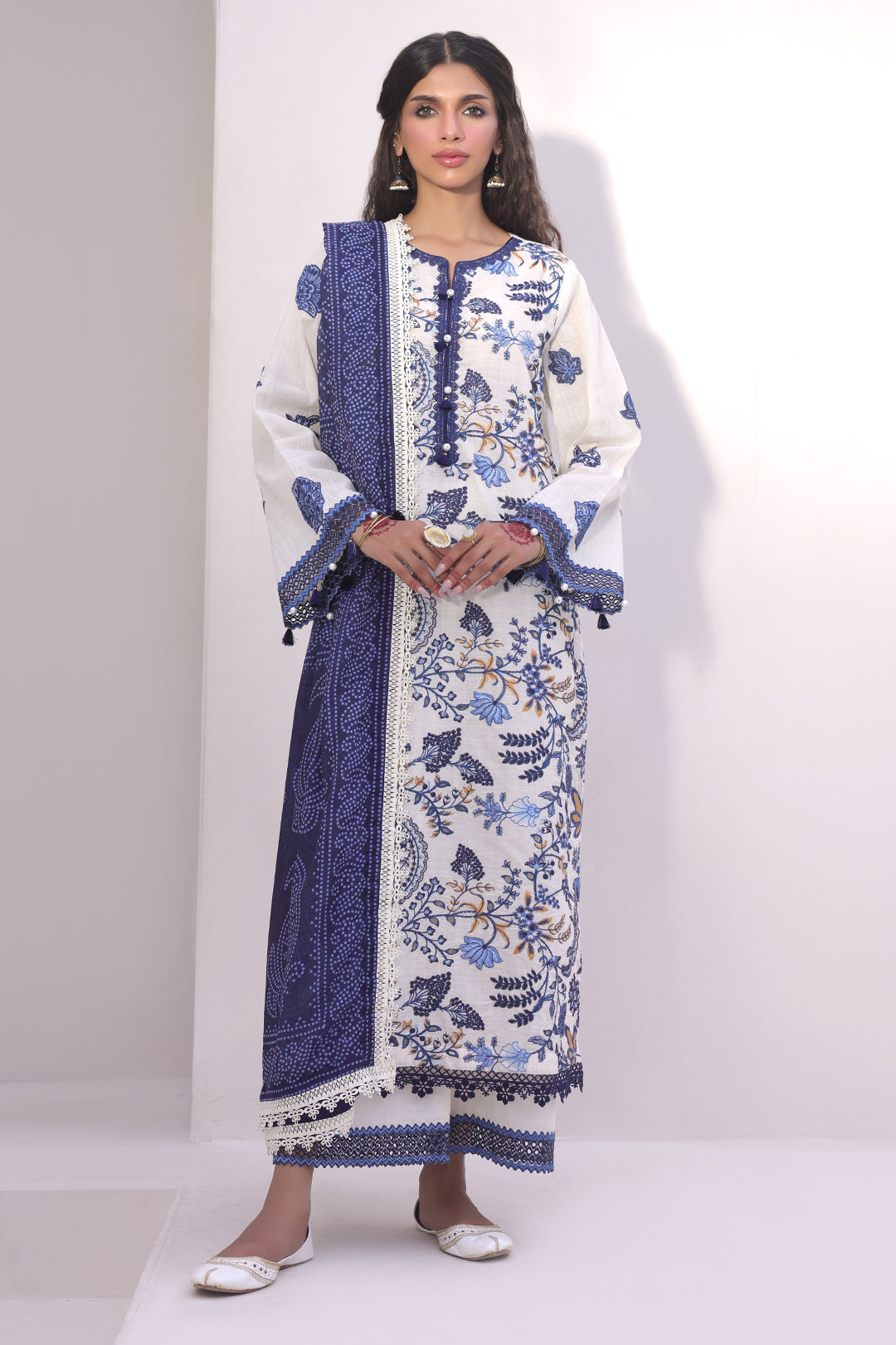 Zellbury | Unstitched 3 Piece Cambric | Embroidered Shirt Shalwar Dupatta - 1554 - Libasekhas