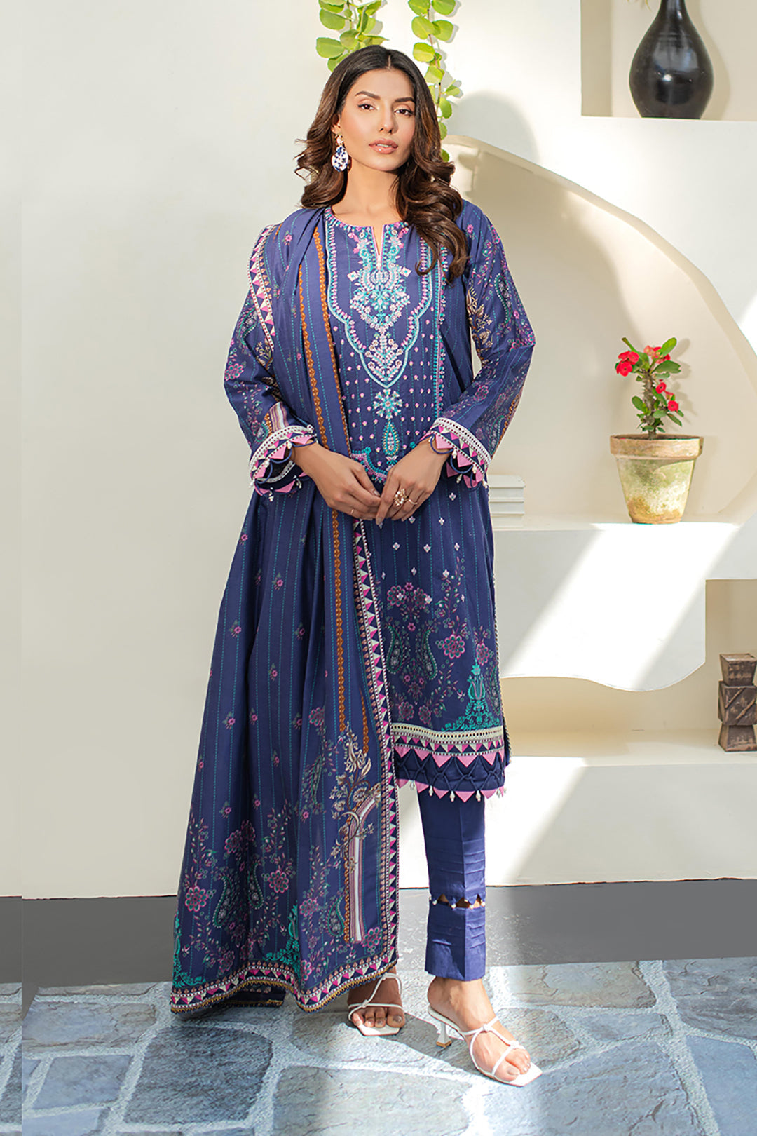 Zellbury | Unstitched 3 Piece Lawn | Embroidered Shirt Shalwar Dupatta - 1680 - Libasekhas