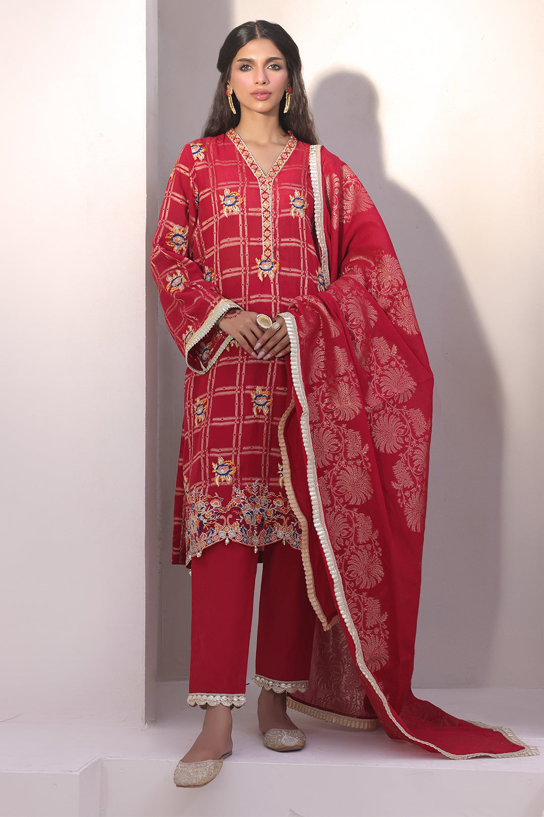 Zellbury | Unstitched 3 Piece Jacquard | Embroidered Shirt Shalwar Dupatta - 1803 - Libasekhas