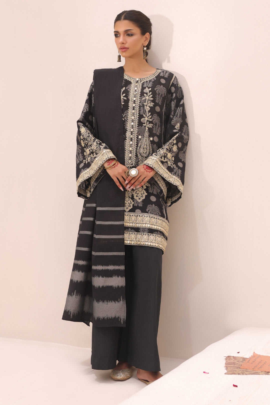Zellbury | Unstitched 3 Piece Jacquard | Embroidered Shirt Shalwar Dupatta - 1806 - Libasekhas