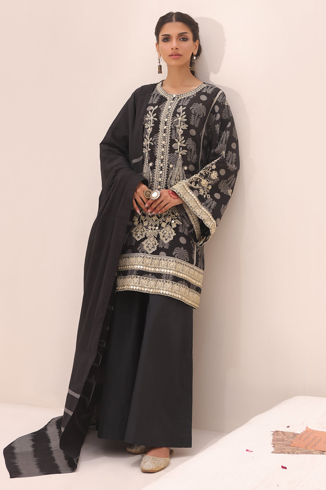 Zellbury | Unstitched 3 Piece Jacquard | Embroidered Shirt Shalwar Dupatta - 1806 - Libasekhas