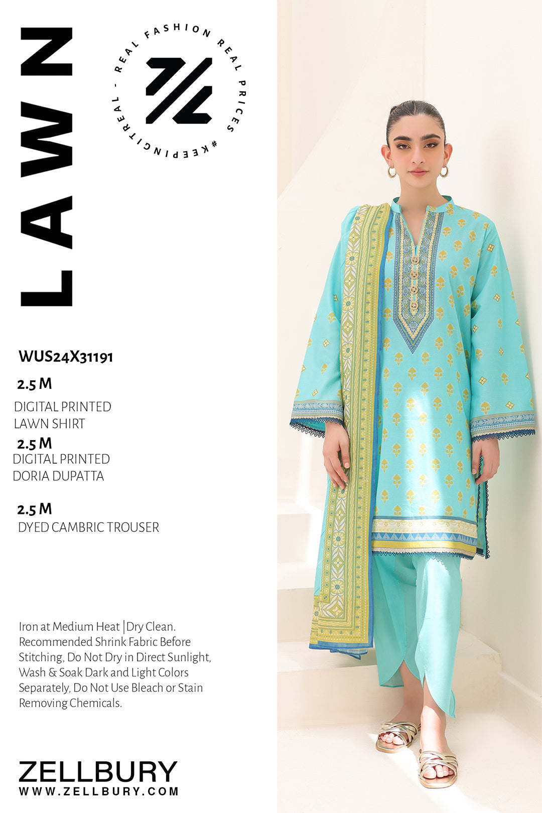 Zellbury | Unstitched 3 Piece Lawn | Shirt Shalwar Dupatta - 1191 - Libasekhas