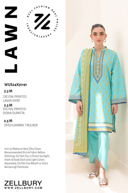 Zellbury | Unstitched 3 Piece Lawn | Shirt Shalwar Dupatta - 1191 - Libasekhas