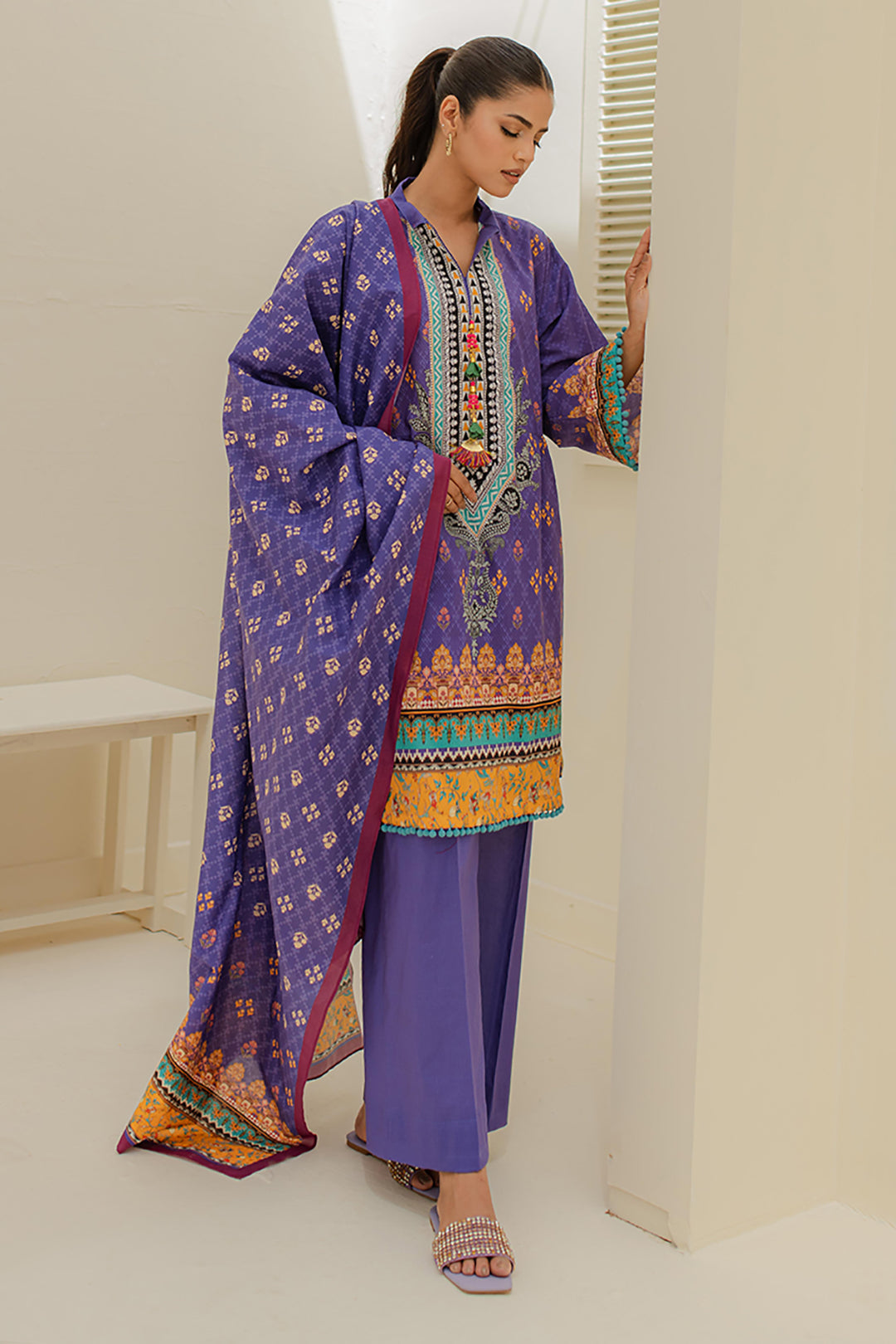 Zellbury | Unstitched 3 Piece Lawn | Shirt Shalwar Dupatta - 1215 - Libasekhas