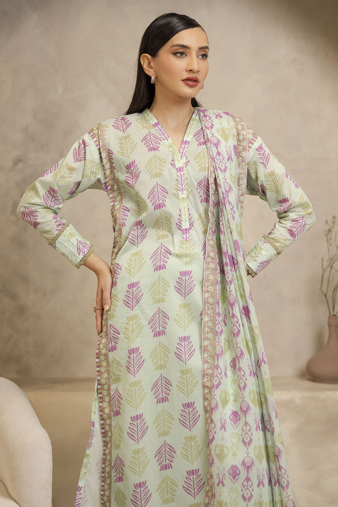 Zellbury | Unstitched 3 Piece Lawn | Shirt Shalwar Dupatta - 0028 - Libasekhas