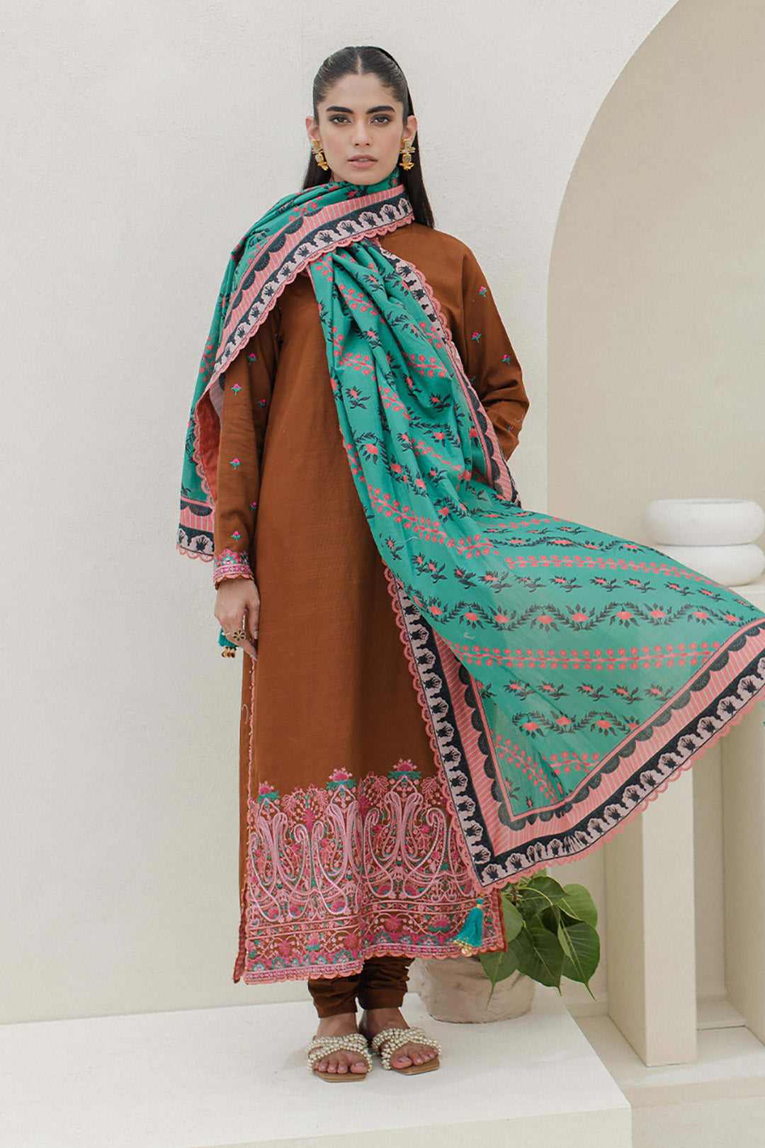 Zellbury | Unstitched 3 Piece Khaddar | Embroidered Shirt Shalwar Dupatta - 0705 - Libasekhas