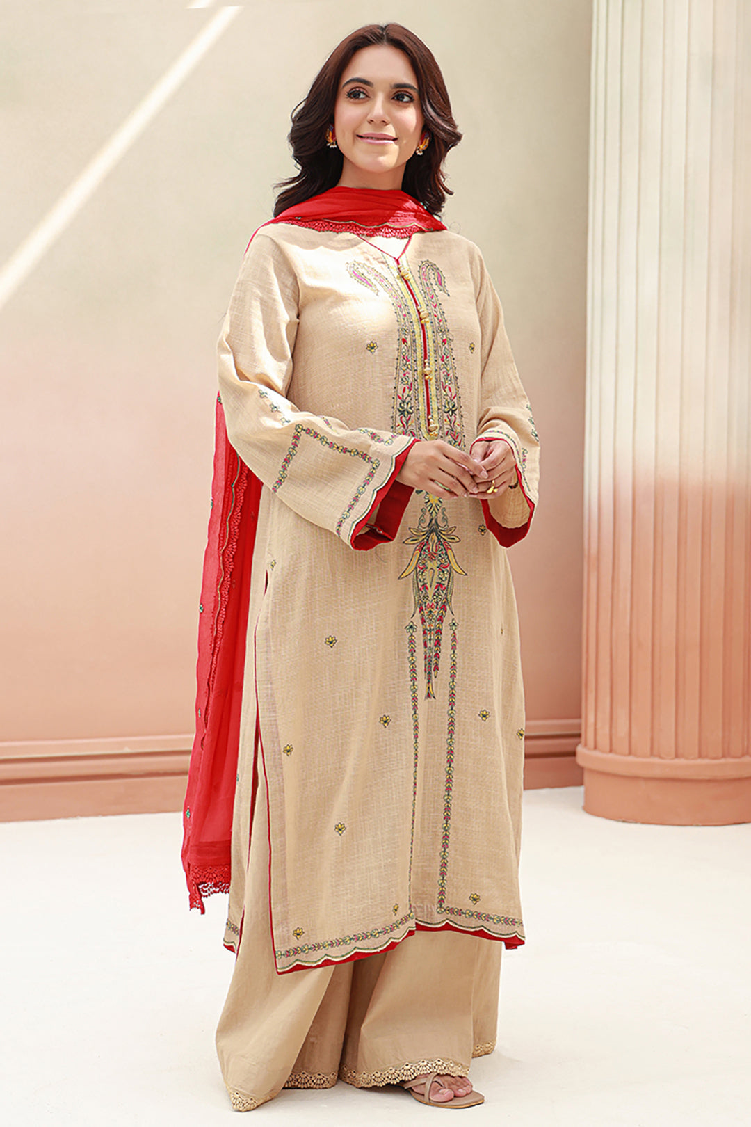 Zellbury | Unstitched 3 Piece Khaddar | Embroidered Shirt Shalwar Dupatta - 0847 - Libasekhas
